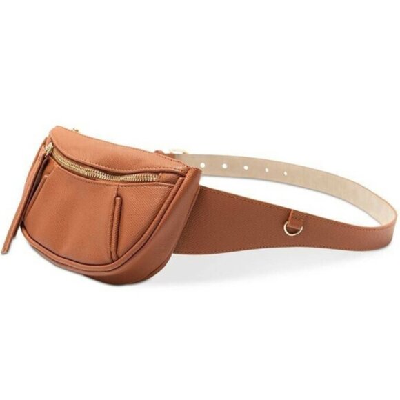 INC International Concepts Brown Pebbled Leather Fanny Pack, Gold Hardware, NWT! - Picture 2 of 5